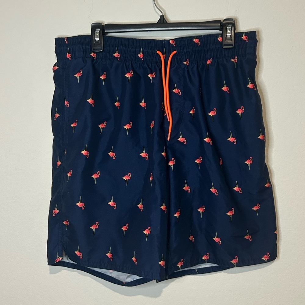 Old Navy Men’s Swim Trunks – Navy with Pink Flamingos, Size Large